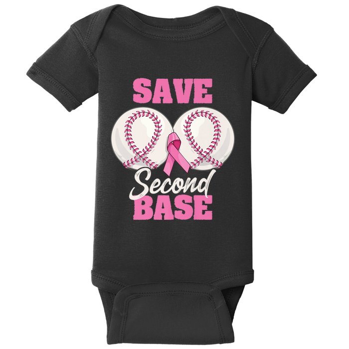 Save Second 2nd Base Funny Baseball Breast Cancer Awareness Premium Baby Bodysuit