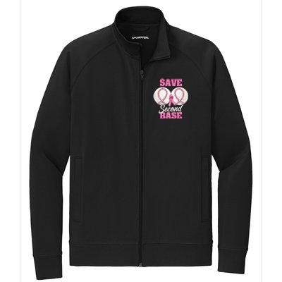 Save Second 2nd Base Funny Baseball Breast Cancer Awareness Premium Stretch Full-Zip Cadet Jacket