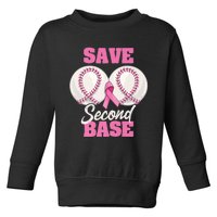 Save Second 2nd Base Funny Baseball Breast Cancer Awareness Premium Toddler Sweatshirt