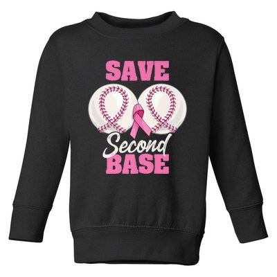 Save Second 2nd Base Funny Baseball Breast Cancer Awareness Premium Toddler Sweatshirt