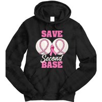 Save Second 2nd Base Funny Baseball Breast Cancer Awareness Premium Tie Dye Hoodie