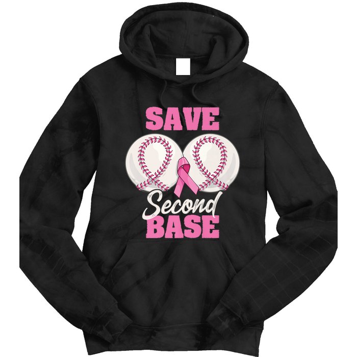 Save Second 2nd Base Funny Baseball Breast Cancer Awareness Premium Tie Dye Hoodie