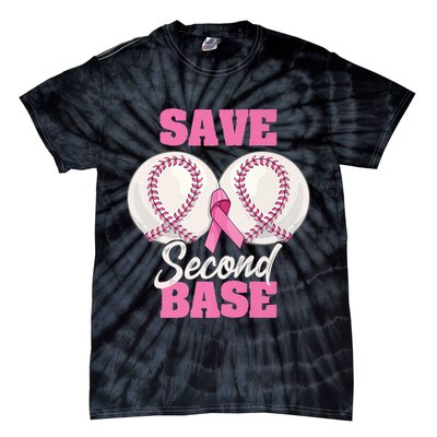 Save Second 2nd Base Funny Baseball Breast Cancer Awareness Premium Tie-Dye T-Shirt