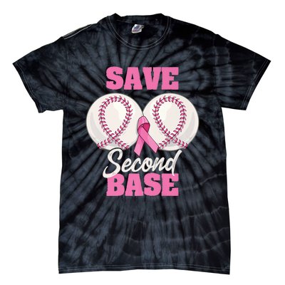 Save Second 2nd Base Funny Baseball Breast Cancer Awareness Premium Tie-Dye T-Shirt