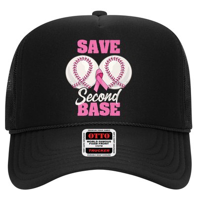 Save Second 2nd Base Funny Baseball Breast Cancer Awareness Premium Trucker Hat