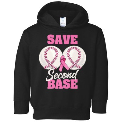 Save Second 2nd Base Funny Baseball Breast Cancer Awareness Premium Toddler Hoodie