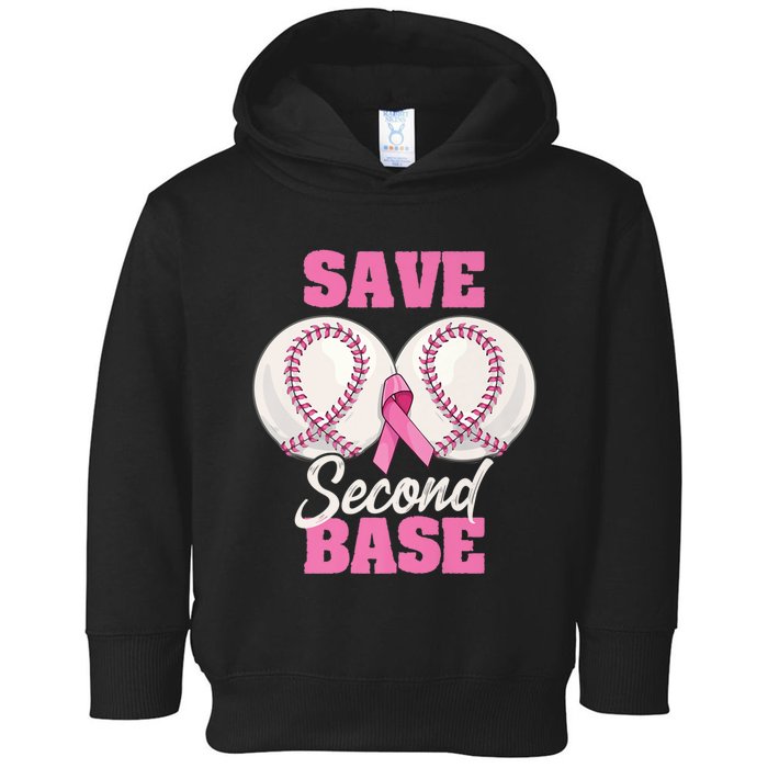 Save Second 2nd Base Funny Baseball Breast Cancer Awareness Premium Toddler Hoodie