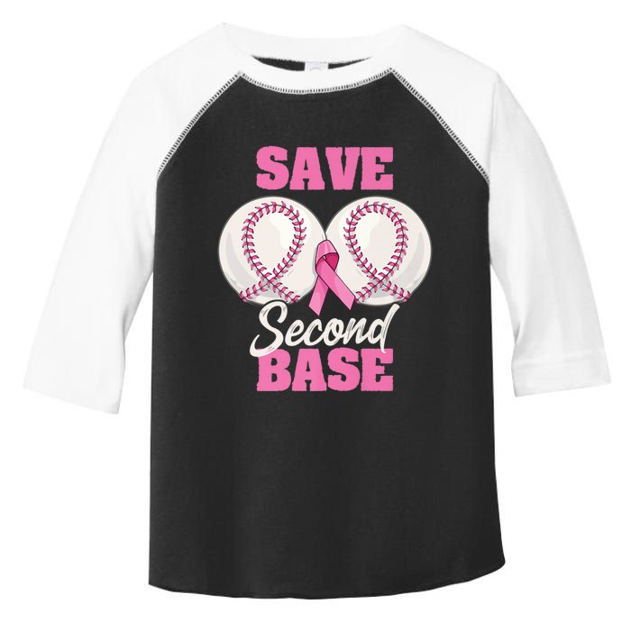 Save Second 2nd Base Funny Baseball Breast Cancer Awareness Premium Toddler Fine Jersey T-Shirt