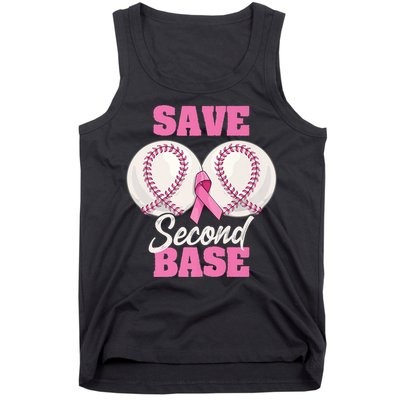 Save Second 2nd Base Funny Baseball Breast Cancer Awareness Premium Tank Top