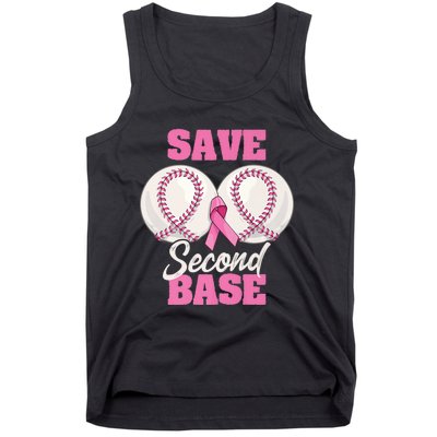 Save Second 2nd Base Funny Baseball Breast Cancer Awareness Premium Tank Top