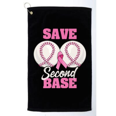 Save Second 2nd Base Funny Baseball Breast Cancer Awareness Premium Platinum Collection Golf Towel