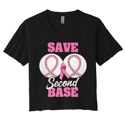 Save Second 2nd Base Funny Baseball Breast Cancer Awareness Premium Women's Crop Top Tee