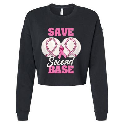 Save Second 2nd Base Funny Baseball Breast Cancer Awareness Premium Cropped Pullover Crew