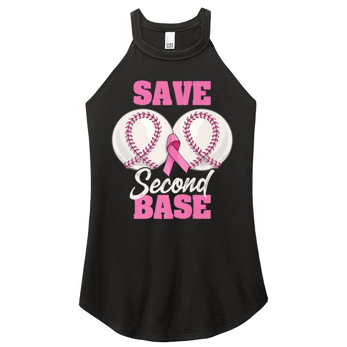 Save Second 2nd Base Funny Baseball Breast Cancer Awareness Premium Women's Perfect Tri Rocker Tank