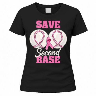 Save Second 2nd Base Funny Baseball Breast Cancer Awareness Premium Women's T-Shirt