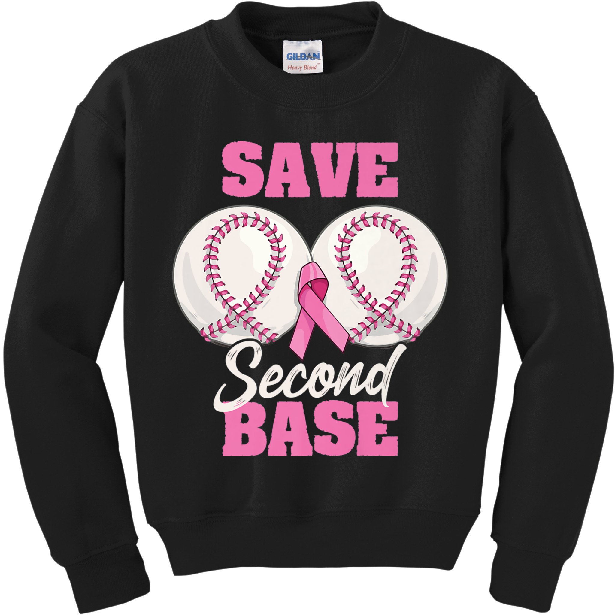 Save Second 2nd Base Funny Baseball Breast Cancer Awareness Premium Kids Sweatshirt