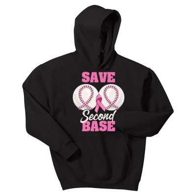 Save Second 2nd Base Funny Baseball Breast Cancer Awareness Premium Kids Hoodie