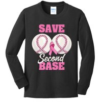 Save Second 2nd Base Funny Baseball Breast Cancer Awareness Premium Kids Long Sleeve Shirt