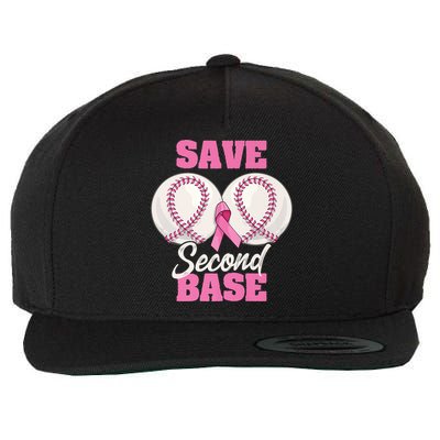 Save Second 2nd Base Funny Baseball Breast Cancer Awareness Premium Wool Snapback Cap