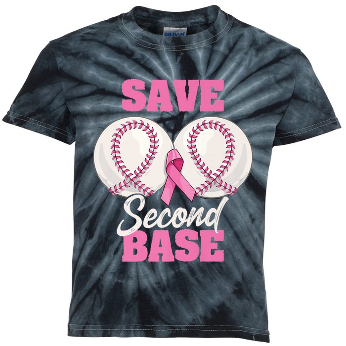 Save Second 2nd Base Funny Baseball Breast Cancer Awareness Premium Kids Tie-Dye T-Shirt