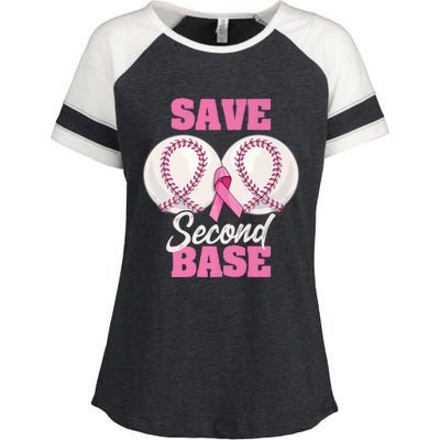 Save Second 2nd Base Funny Baseball Breast Cancer Awareness Premium Enza Ladies Jersey Colorblock Tee