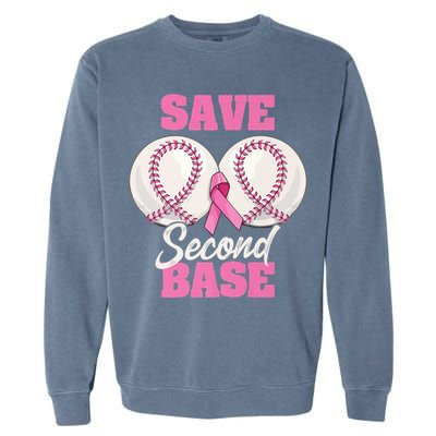 Save Second 2nd Base Funny Baseball Breast Cancer Awareness Premium Garment-Dyed Sweatshirt