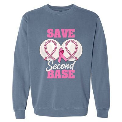 Save Second 2nd Base Funny Baseball Breast Cancer Awareness Premium Garment-Dyed Sweatshirt