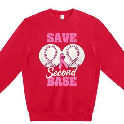 Save Second 2nd Base Funny Baseball Breast Cancer Awareness Premium Premium Crewneck Sweatshirt