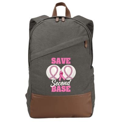 Save Second 2nd Base Funny Baseball Breast Cancer Awareness Premium Cotton Canvas Backpack