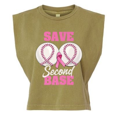 Save Second 2nd Base Funny Baseball Breast Cancer Awareness Premium Garment-Dyed Women's Muscle Tee