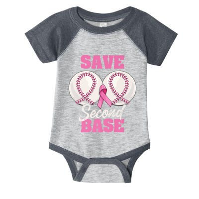 Save Second 2nd Base Funny Baseball Breast Cancer Awareness Premium Infant Baby Jersey Bodysuit