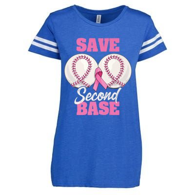 Save Second 2nd Base Funny Baseball Breast Cancer Awareness Premium Enza Ladies Jersey Football T-Shirt