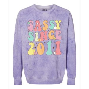 Sassy Since 2011 Groovy Retro Birthday Women Colorblast Crewneck Sweatshirt