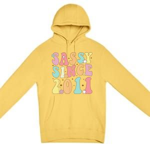 Sassy Since 2011 Groovy Retro Birthday Women Premium Pullover Hoodie