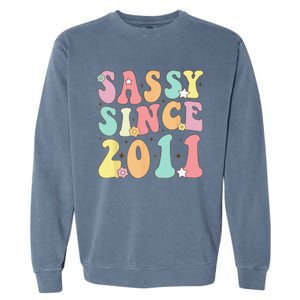 Sassy Since 2011 Groovy Retro Birthday Women Garment-Dyed Sweatshirt