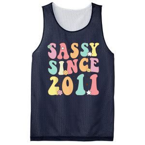 Sassy Since 2011 Groovy Retro Birthday Women Mesh Reversible Basketball Jersey Tank