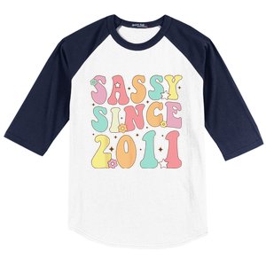 Sassy Since 2011 Groovy Retro Birthday Women Baseball Sleeve Shirt