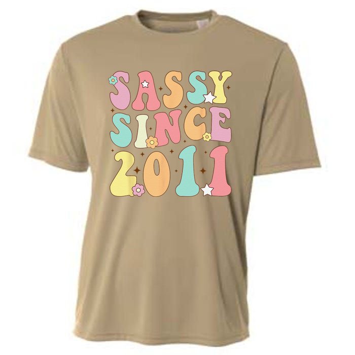 Sassy Since 2011 Groovy Retro Birthday Women Cooling Performance Crew T-Shirt