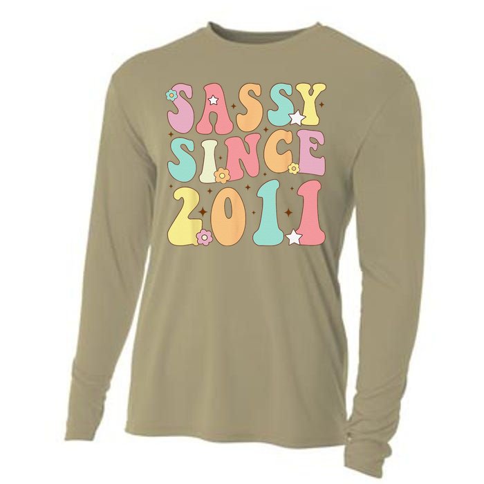 Sassy Since 2011 Groovy Retro Birthday Women Cooling Performance Long Sleeve Crew