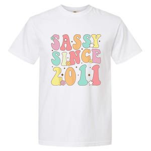 Sassy Since 2011 Groovy Retro Birthday Women Garment-Dyed Heavyweight T-Shirt