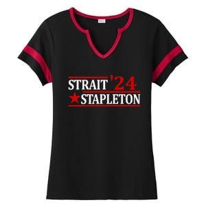 S.T.A.P.L.E.T.O.N S.T.R.A.I.T 24 Retro Country Cowboy Western Ladies Halftime Notch Neck Tee