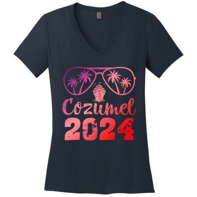 Summer Sunglasses 2024 Vacation Mexico Cozumel Beach Women's V-Neck T-Shirt