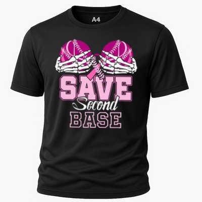 Save Second 2nd Base Funny Baseball Breast Cancer Awareness Cooling Performance Crew T-Shirt