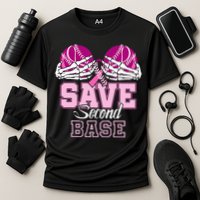 Save Second 2nd Base Funny Baseball Breast Cancer Awareness Cooling Performance Crew T-Shirt