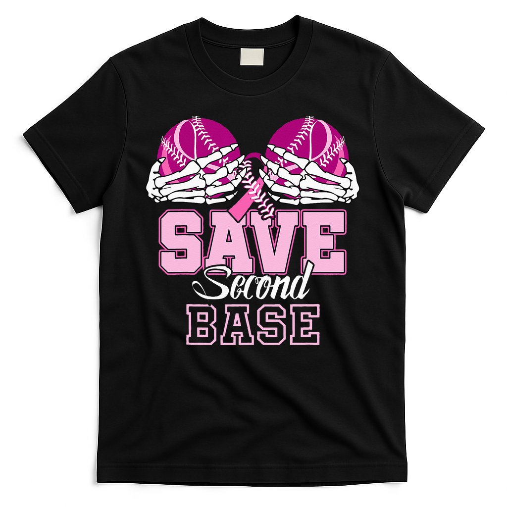 Save Second 2nd Base Funny Baseball Breast Cancer Awareness T-Shirt
