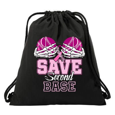 Save Second 2nd Base Funny Baseball Breast Cancer Awareness Drawstring Bag