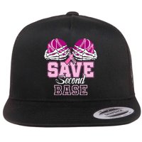Save Second 2nd Base Funny Baseball Breast Cancer Awareness Flat Bill Trucker Hat