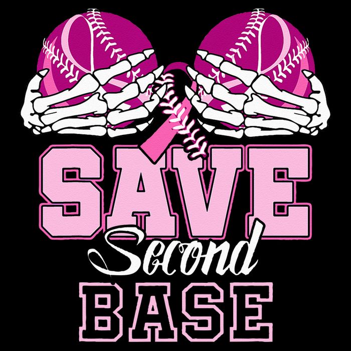 Save Second 2nd Base Funny Baseball Breast Cancer Awareness Flat Bill Trucker Hat
