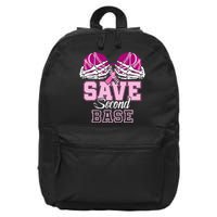 Save Second 2nd Base Funny Baseball Breast Cancer Awareness 16 in Basic Backpack