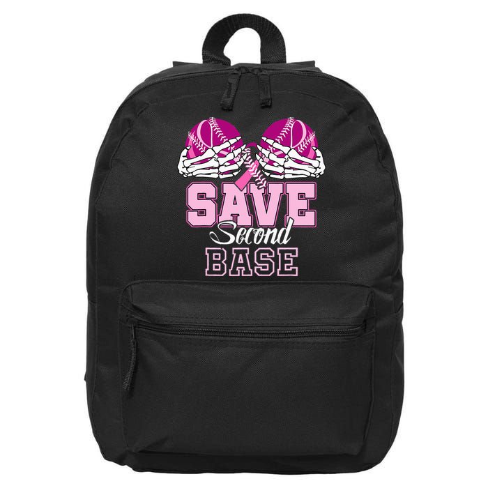 Save Second 2nd Base Funny Baseball Breast Cancer Awareness 16 in Basic Backpack